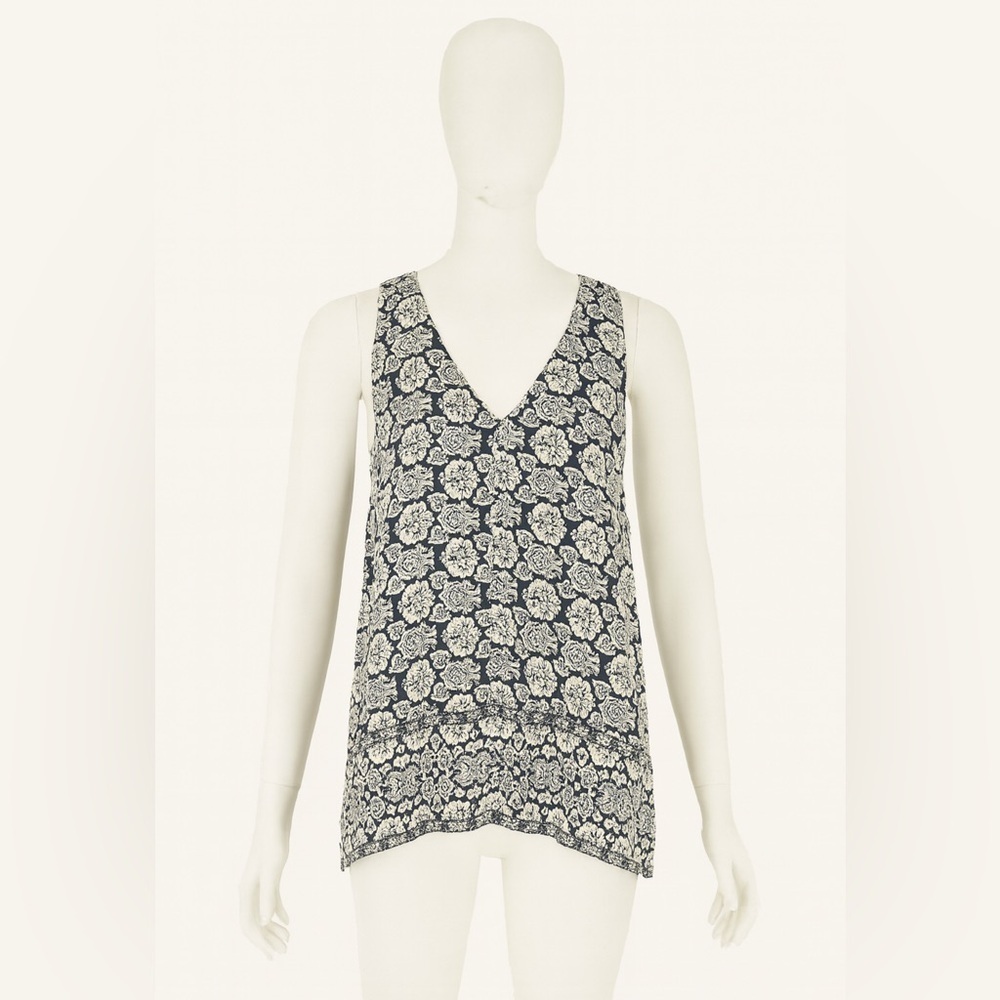 Tolani 100% Sulk Floral Blouse Sleeveless Women’s Sz XS Cream Black Boho Resort